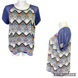 Forever 21 Womens Pullover Blouse Plus Size Geometric Print Blue Orange 2X